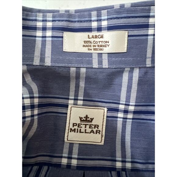 Peter Millar Shirt Men Large Blue Plaid Long Sleeve Button Lightweight cotton - Picture 7 of 11